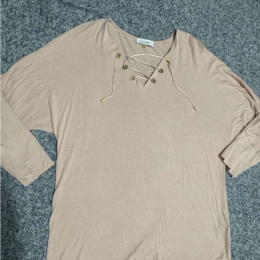 Calvin Klein Beige Lace-Up Blouse / Size S - Picture 4 of 11